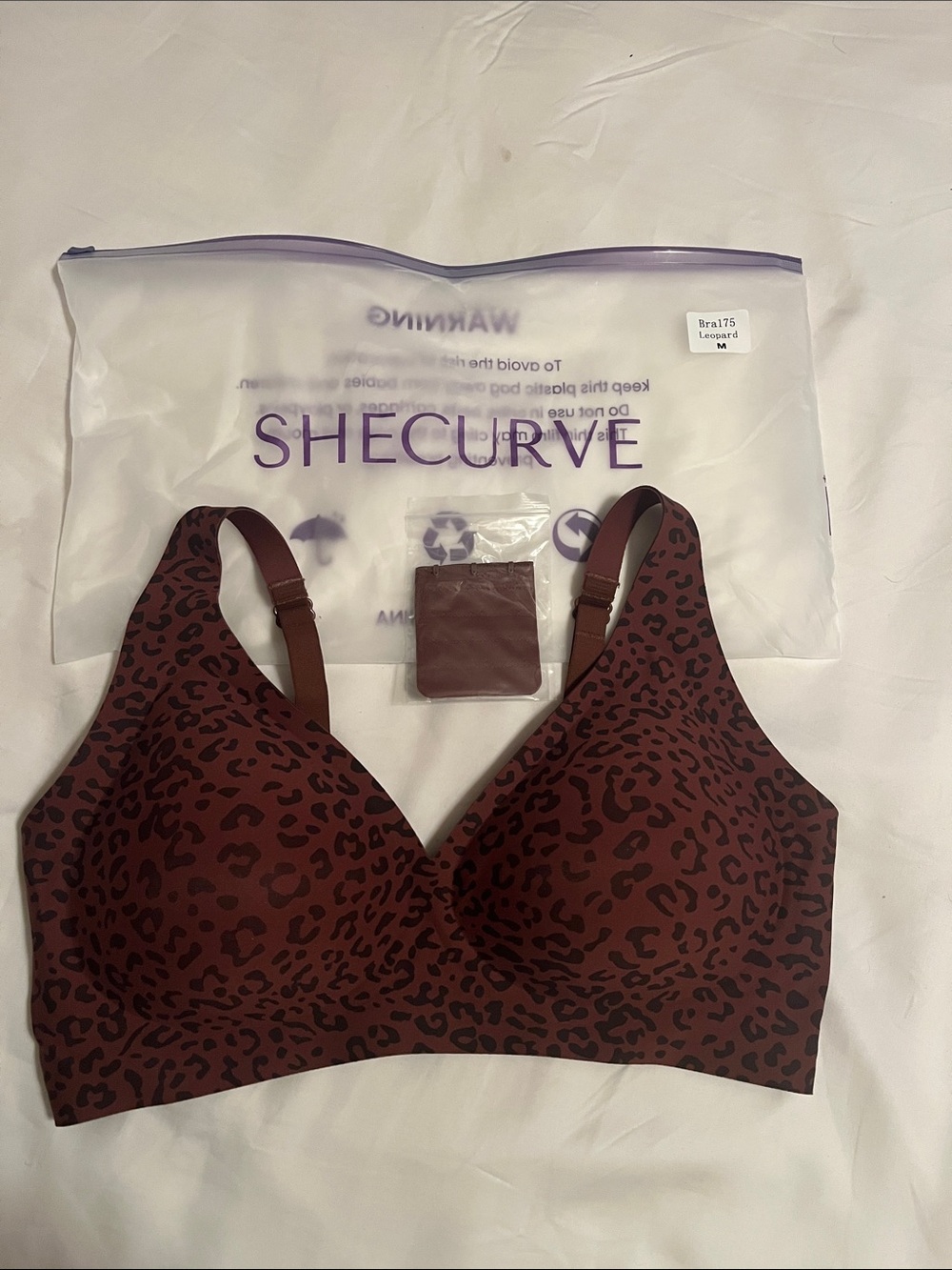 SheCurve Leopard Print Wireless Bra in Burgundy